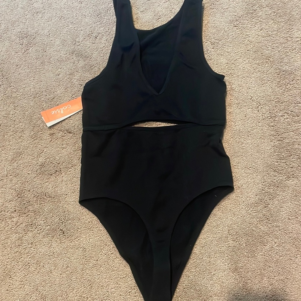 Black V neck Body Suit